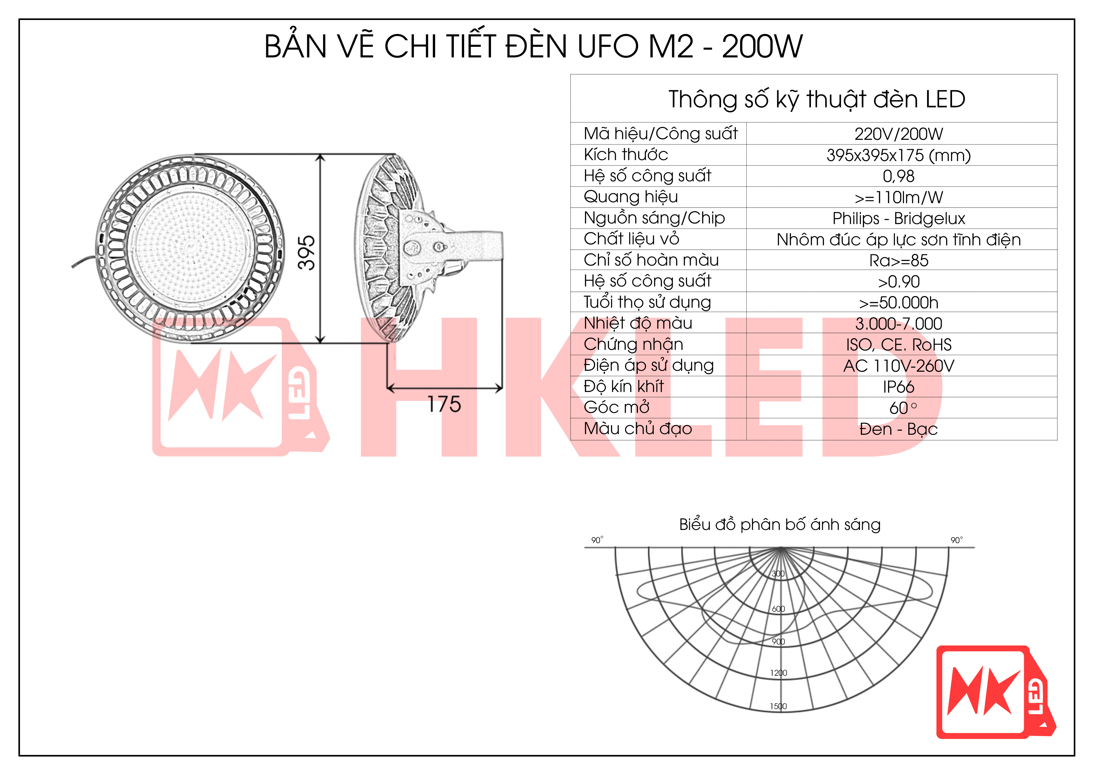Bản vẽ chi tiết đèn nhà xưởng UFO M2 200W