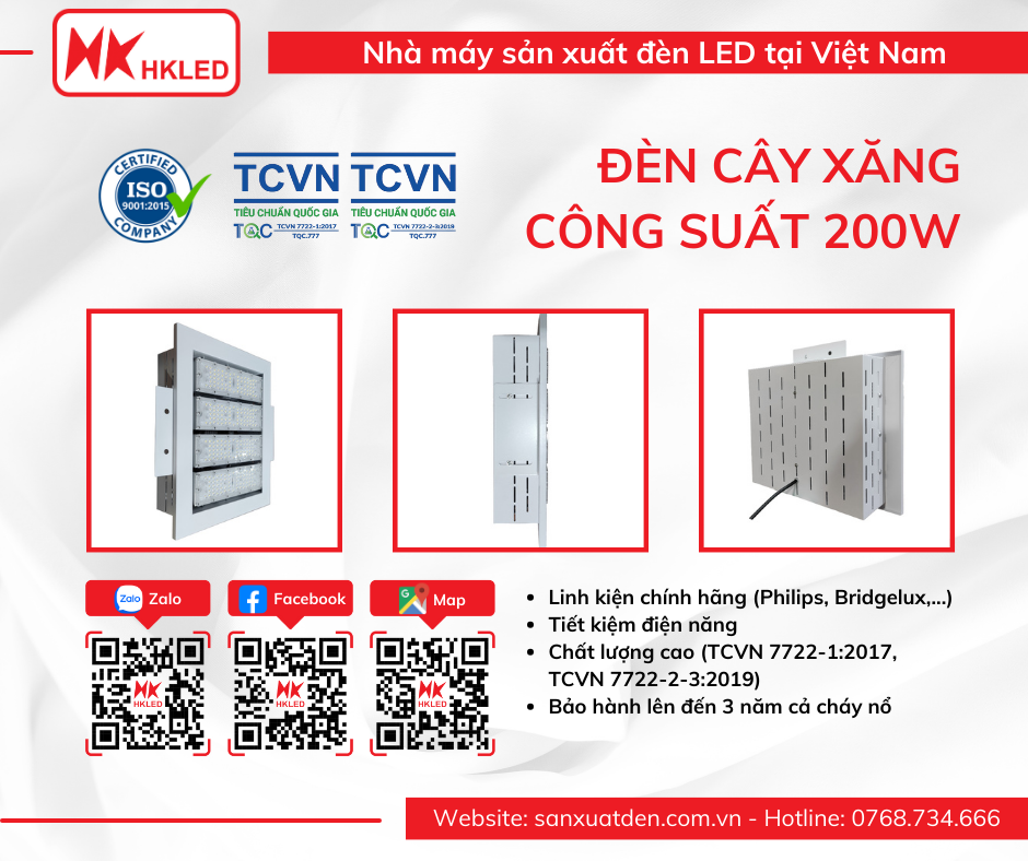 Đèn LED cây xăng 200W - HKLED sản xuất tại Việt Nam